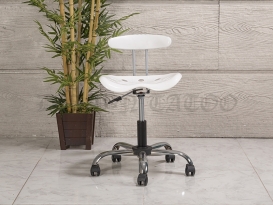 Amortisörlü Dövmeci Çalışma Sandalyesi | Plastik Oturaklı - Beyaz - Kromajlı Ayak
