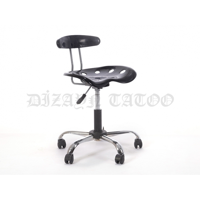 Amortisörlü Dövmeci Çalışma Sandalyesi | Plastik Oturaklı - Siyah - Kromajlı Ayak